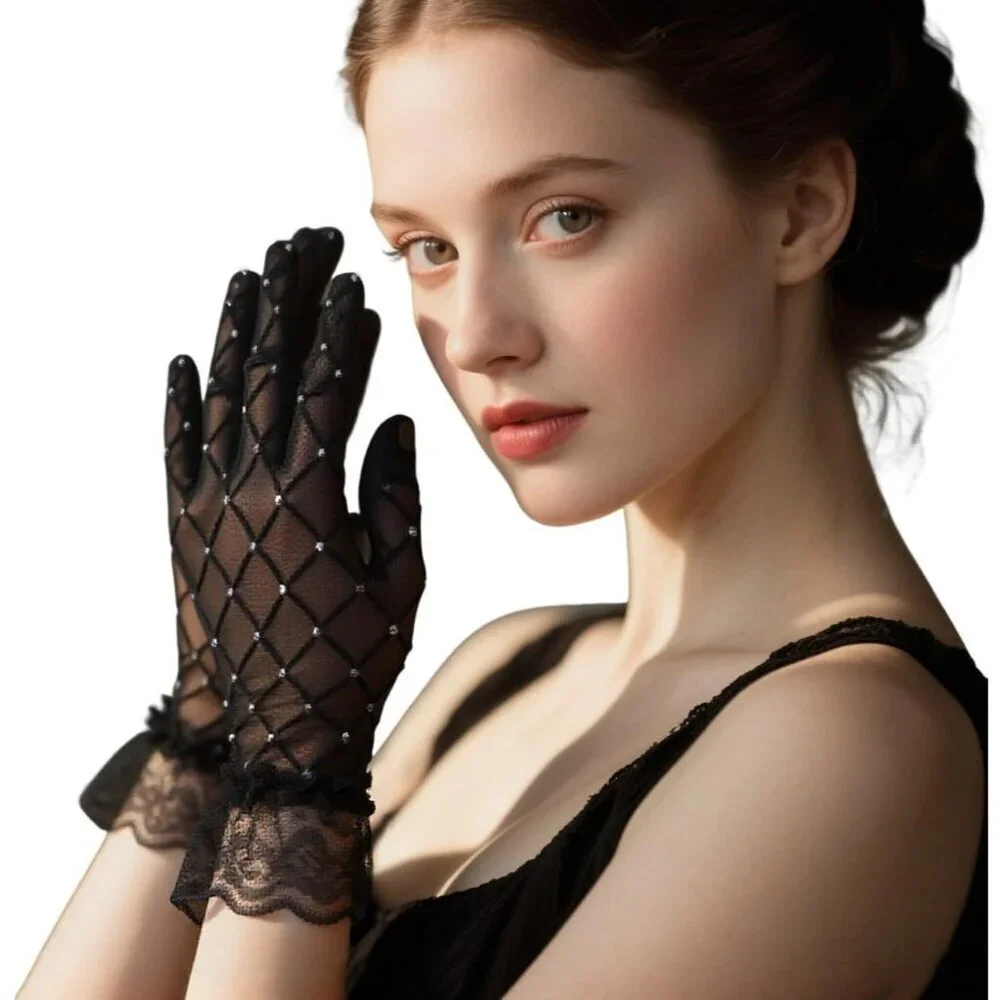 Women's Sparkly Black 1 Lace Gloves Daily Use Opera Evening Tea Party Prom